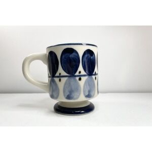Pedestal Coffee Tea Mugs Blue And Navy Modern Polka Dot Design Set Of 4 Cute